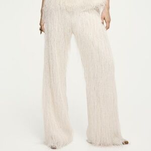 H&M Cream Flared Fringe Palazzo Pants